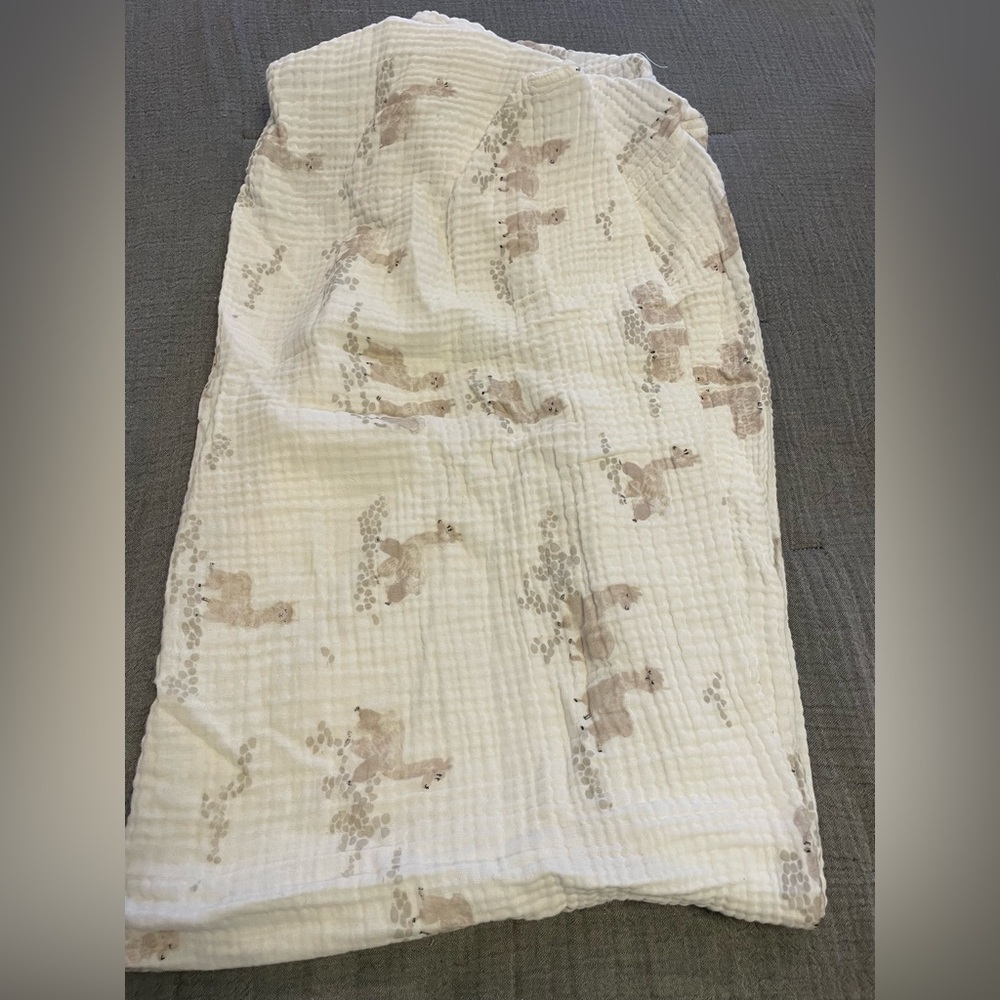 Pottery Barn Kids muslin 100% organic cotton crib sheet.
